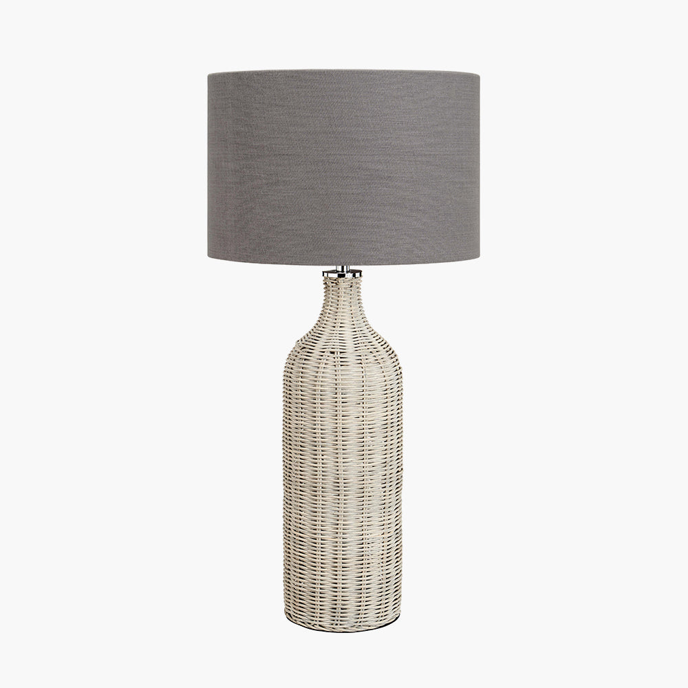 Chic Grey Rattan Table Lamp – Grey Linen Shade & Textured Finish