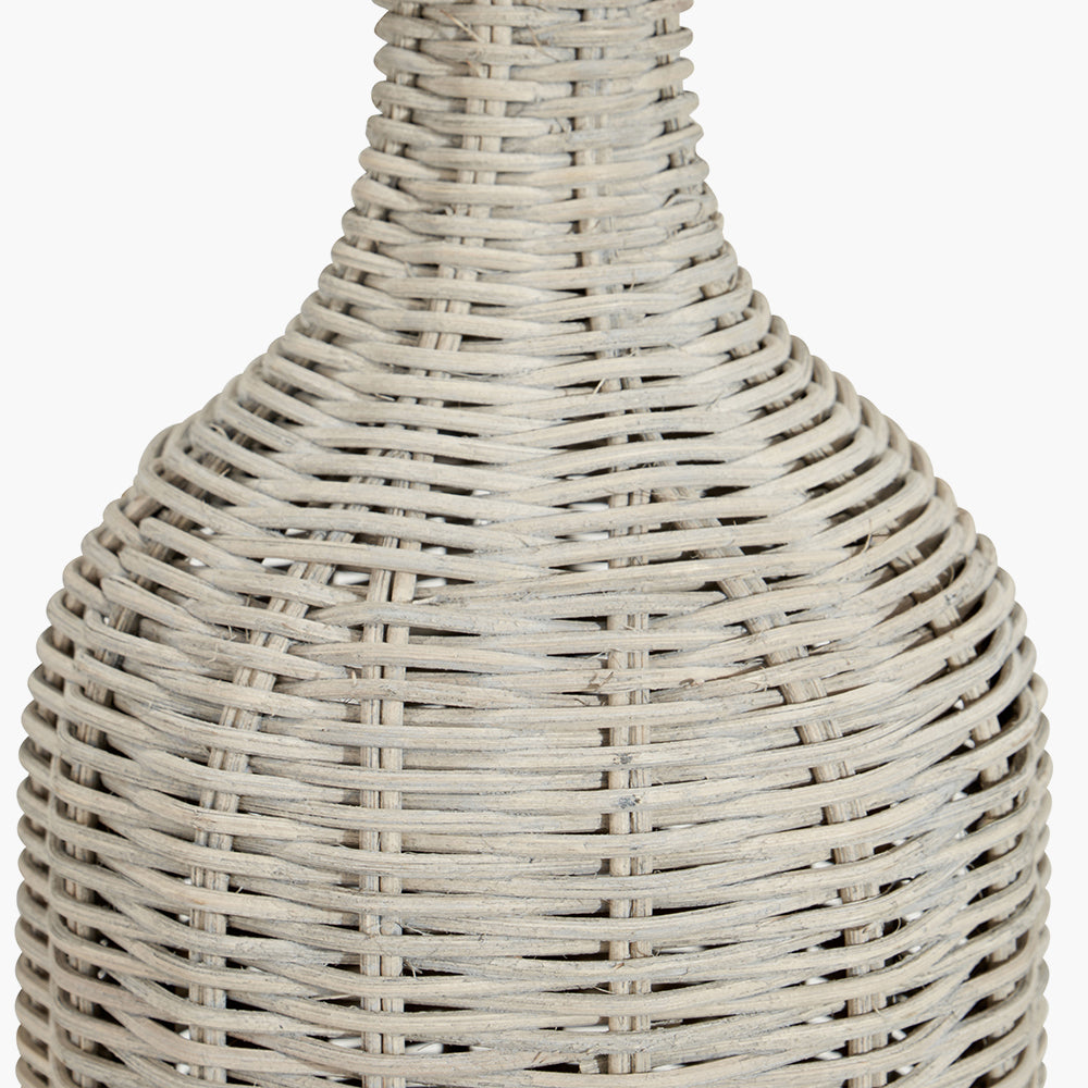 Chic Grey Rattan Table Lamp – Grey Linen Shade & Textured Finish