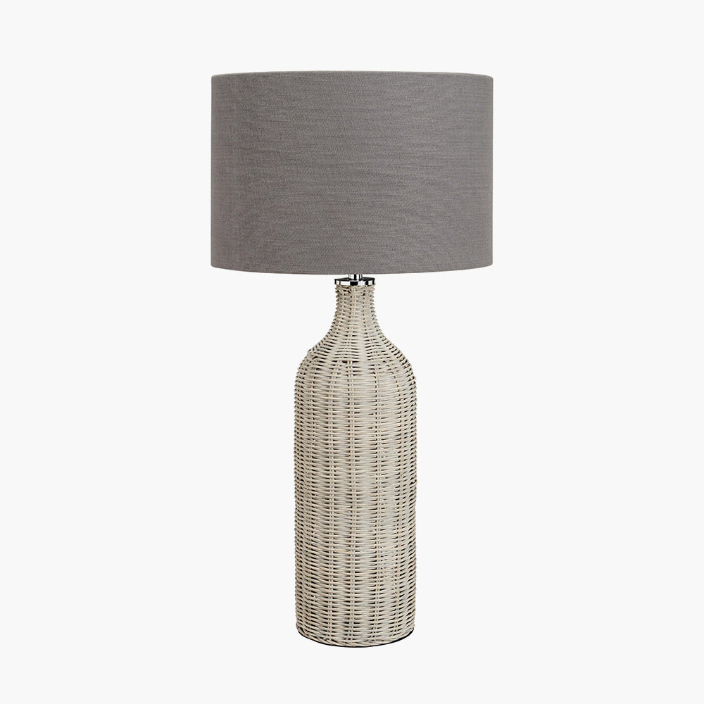 Chic Grey Rattan Table Lamp – Grey Linen Shade & Textured Finish - 