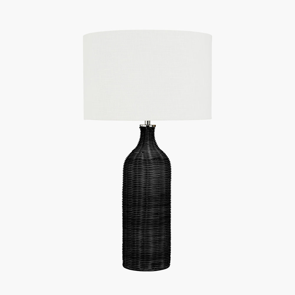 Elegant Black Rattan Table Lamp – White Linen Shade & Modern Design