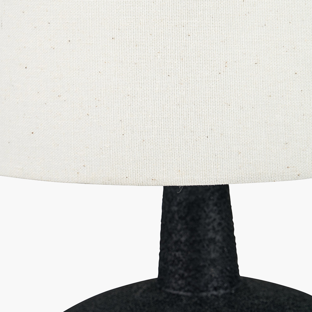 Modern Black Textured Table Lamp – Wood Effect Base & White Cotton Shade