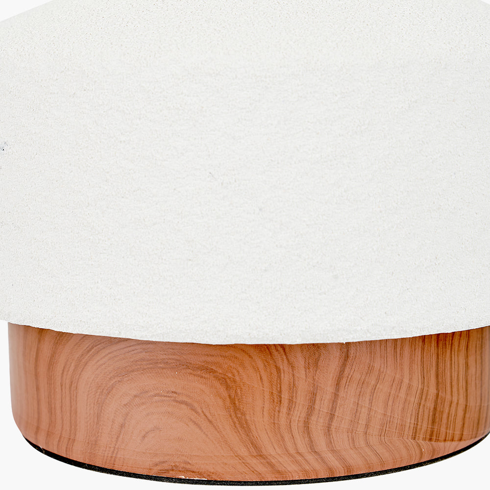 Modern White Textured Table Lamp – Wood Effect Base & Natural Linen Shade