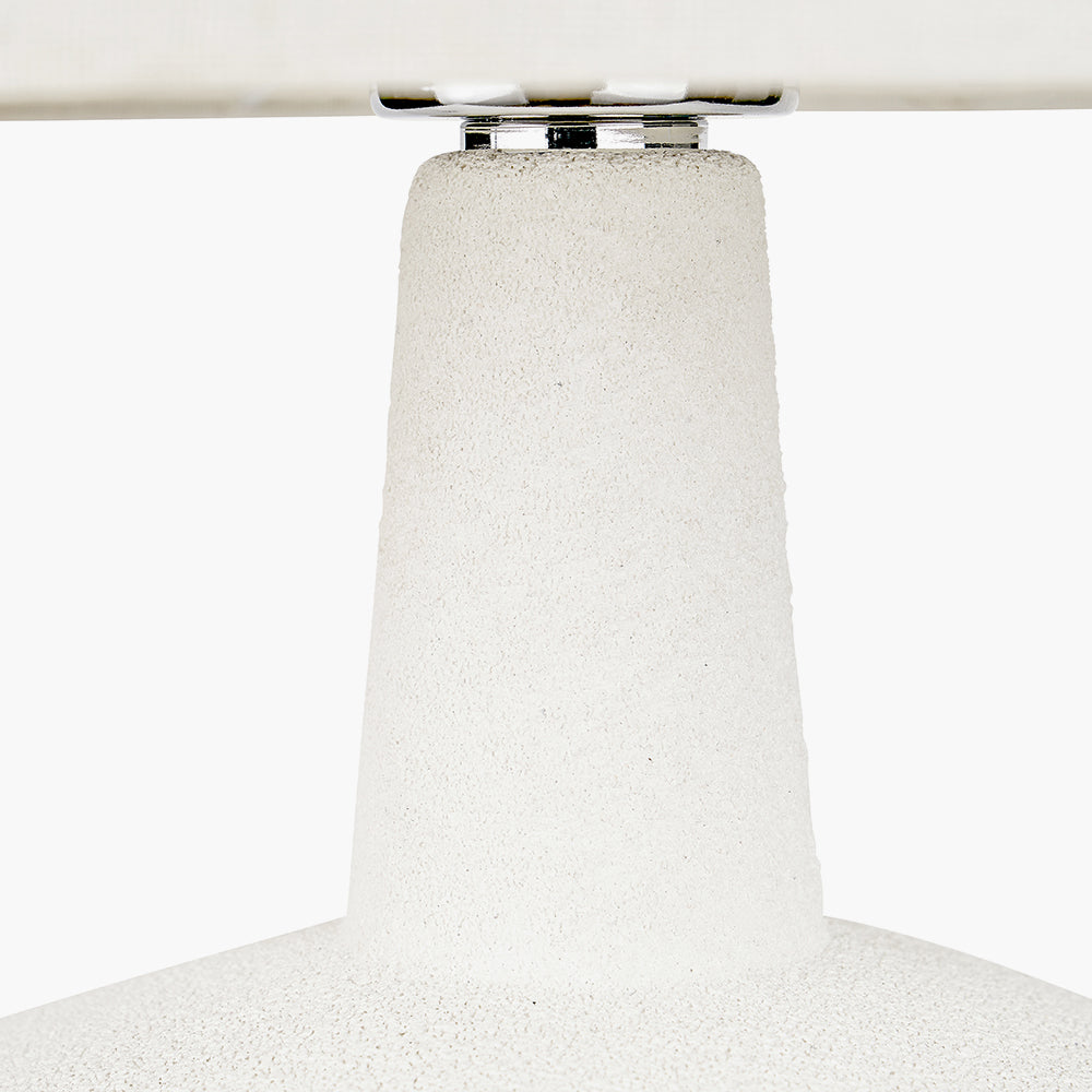 Modern White Textured Table Lamp – Wood Effect Base & Natural Linen Shade