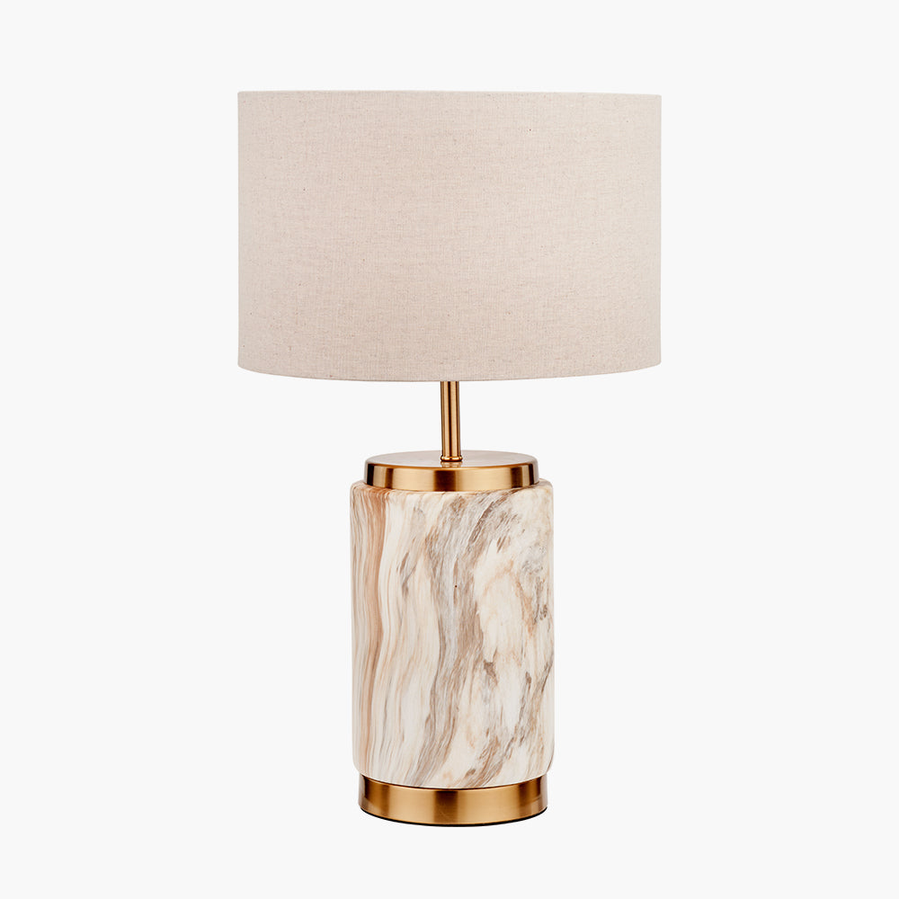 Contemporary Ceramic Table Lamp – Natural Stone Effect Base & Linen Shade - 