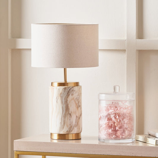 Contemporary Ceramic Table Lamp – Natural Stone Effect Base & Linen Shade - 