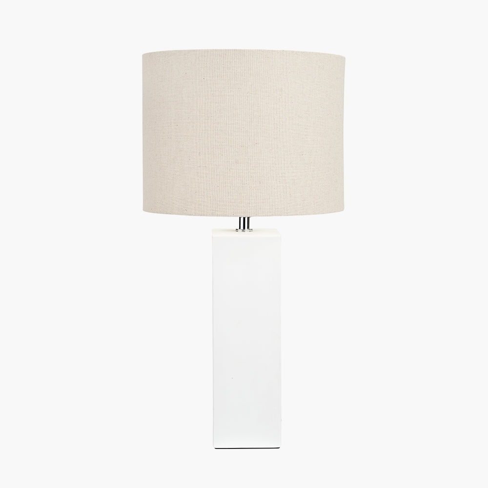 Elegant White Ceramic Table Lamp – Geometric Base & Neutral Linen Shade