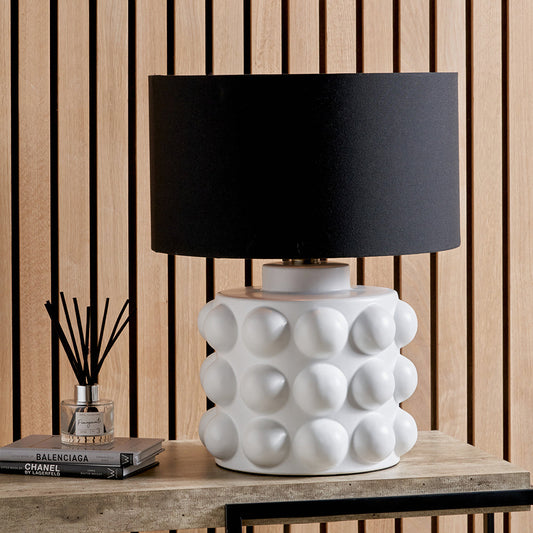 Modern White Ceramic Table Lamp Base – Textured Design & LED Compatible - 
