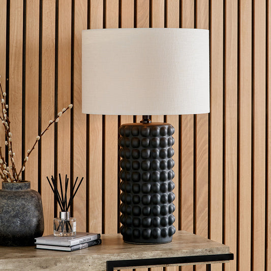 Stylish Black Ceramic Table Lamp Base – Bobbled Texture & LED Compatible - 