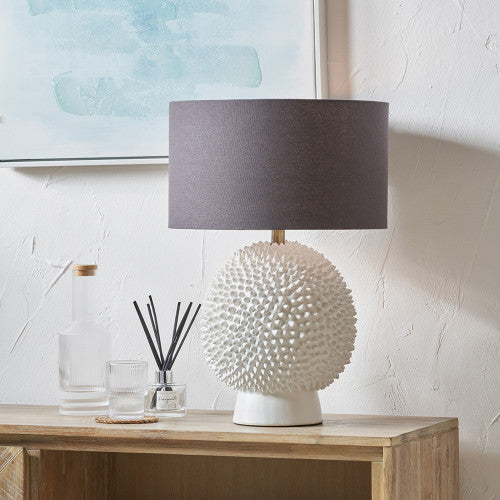 Modern Cream Ceramic Table Lamp Base – Textured Sphere Design & LED Compatible