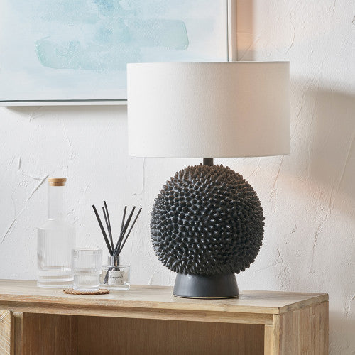 Modern Black Ceramic Table Lamp Base – Textured Sphere Design & LED Compatible