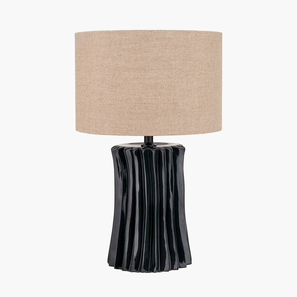 Modern Black Ceramic Table Lamp Base – Ribbed Design & LED Compatible