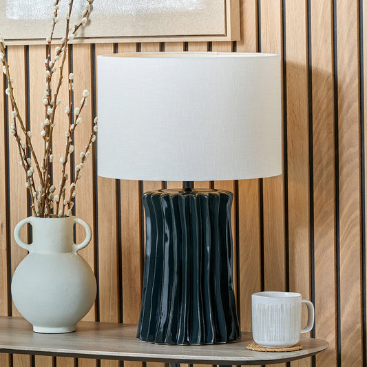 Modern Black Ceramic Table Lamp Base – Ribbed Design & LED Compatible - 