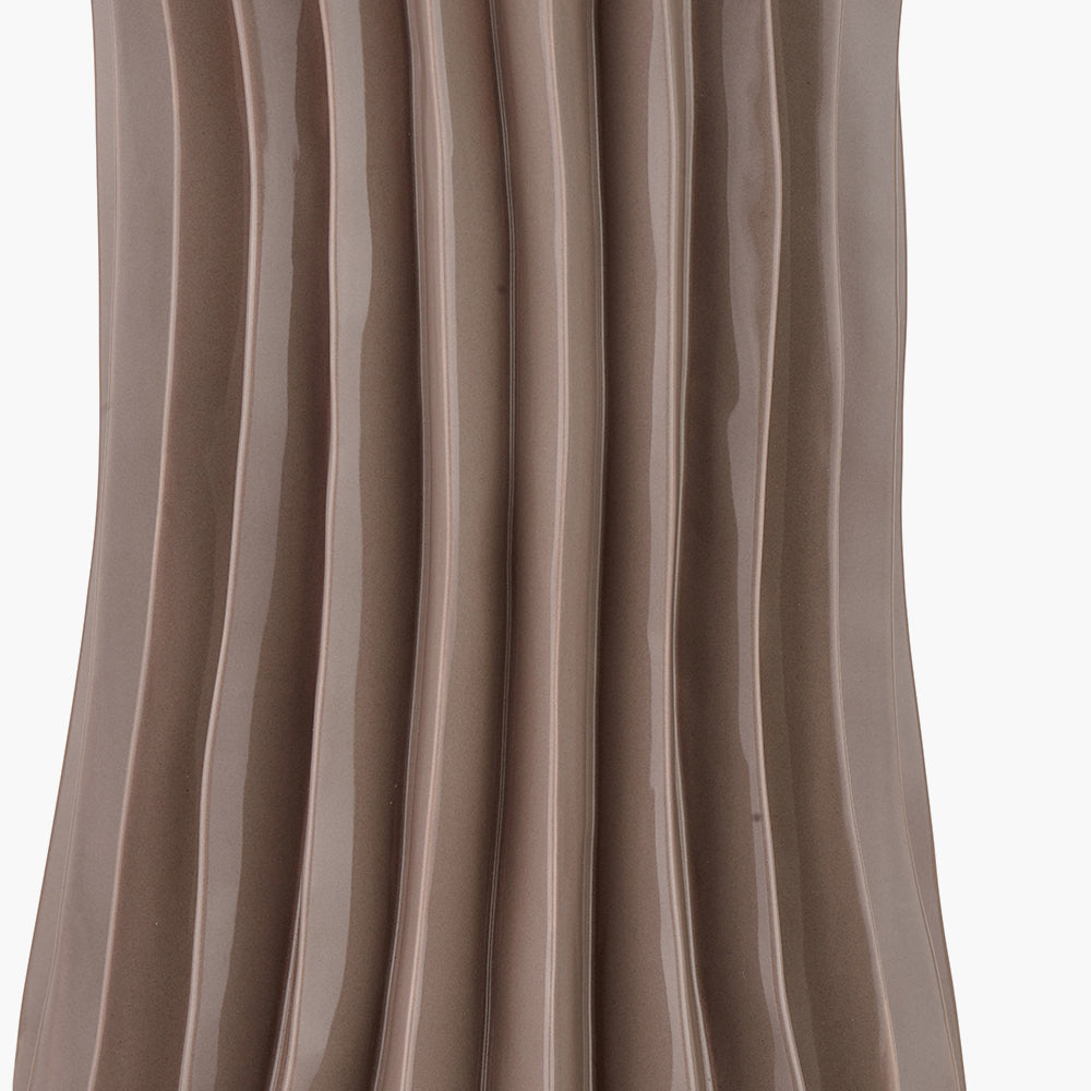 Elegant Taupe Ceramic Table Lamp Base – Ribbed Design & LED Compatible