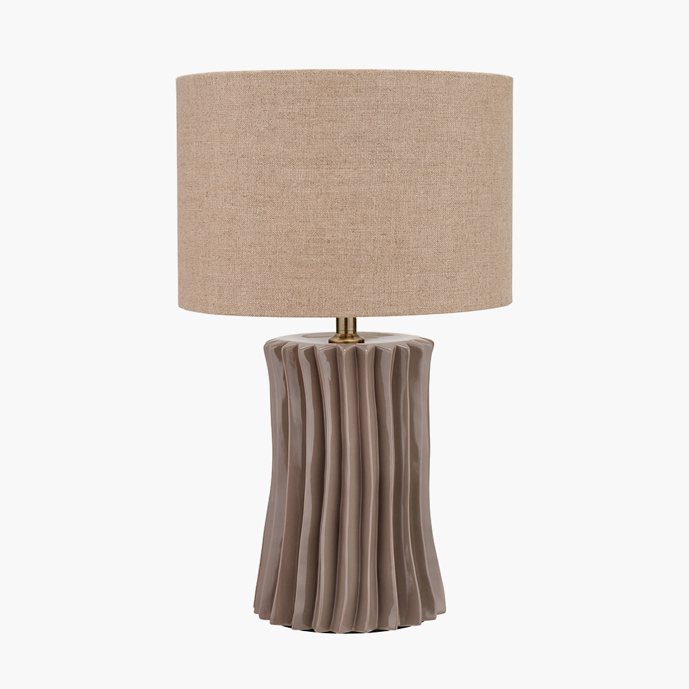 Elegant Taupe Ceramic Table Lamp Base – Ribbed Design & LED Compatible