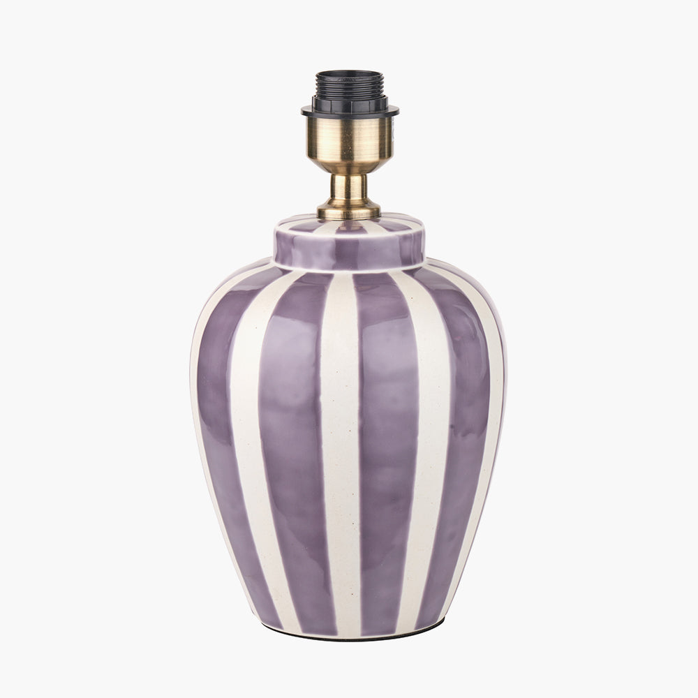 Elegant Lilac Striped Ceramic Table Lamp – White Shade & Classic Design - 