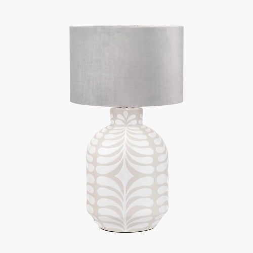 Elegant Grey & White Ceramic Table Lamp Base – Leaf Pattern Design & LED Compatible