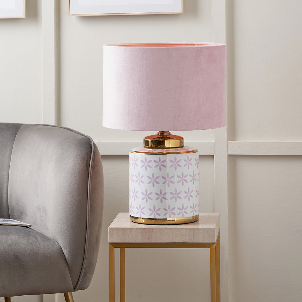 Charming Gold & Floral Ceramic Table Lamp Base – Elegant Design & LED Compatible - 