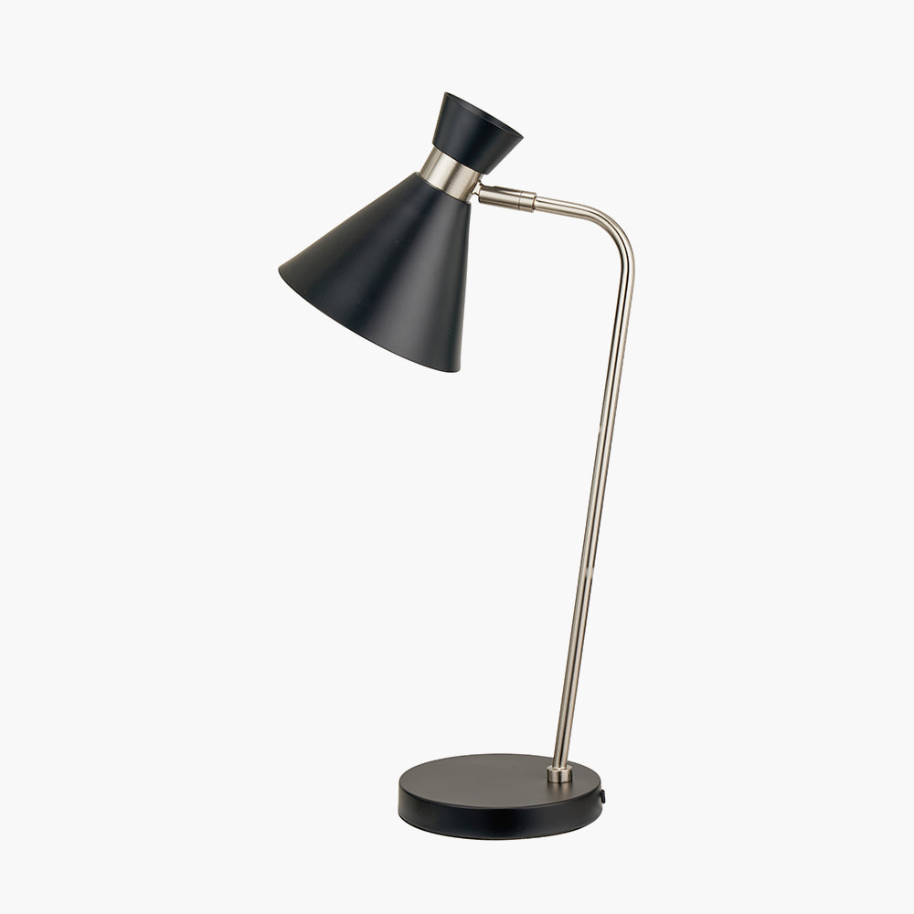 Modern Black Metal Desk Lamp – Brushed Silver Accents