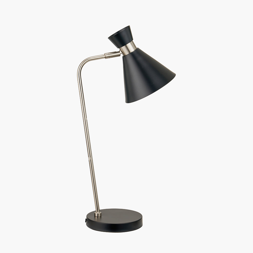 Modern Black Metal Desk Lamp – Brushed Silver Accents