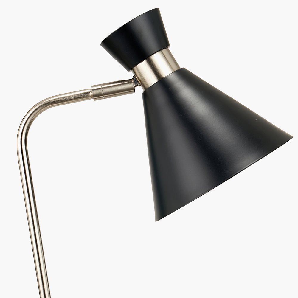 Modern Black Metal Desk Lamp – Brushed Silver Accents