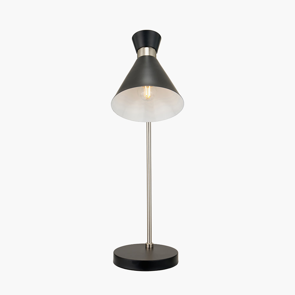 Modern Black Metal Desk Lamp – Brushed Silver Accents - 