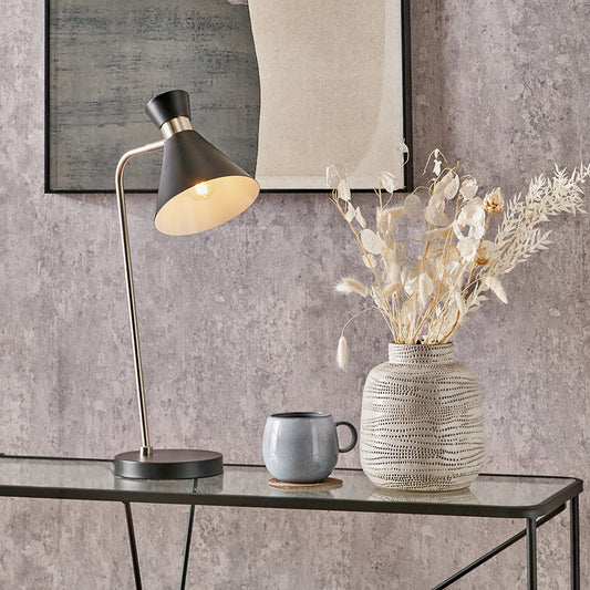 Modern Black Metal Desk Lamp – Brushed Silver Accents - 