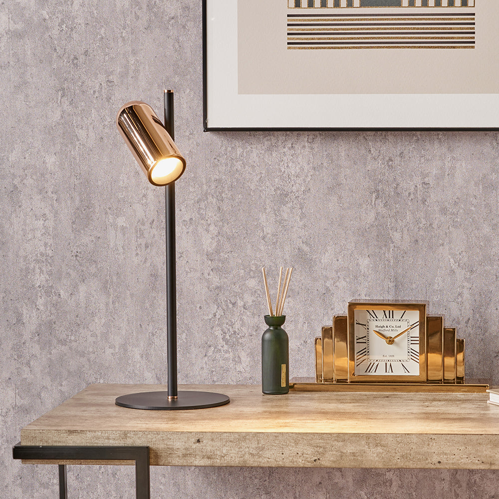 Contemporary Black and Rose Gold Metal Table Lamp - 50cm- 