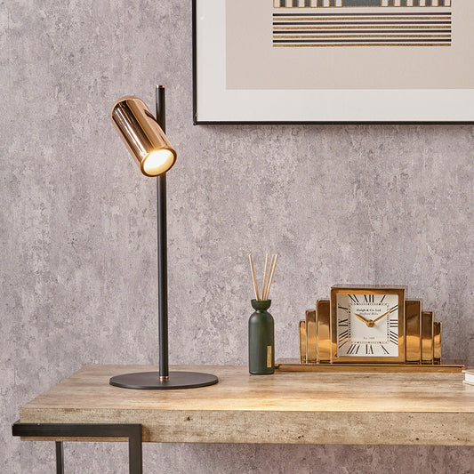 Contemporary Black and Rose Gold Metal Table Lamp - 50cm- 