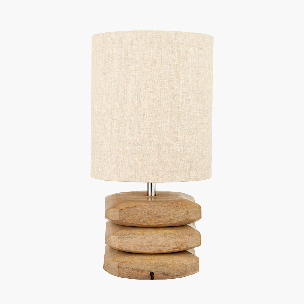 Rustic Natural Mango Wood Table Lamp With Cream Linen Shade -45cm