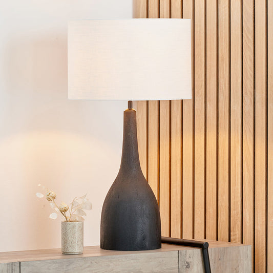 Modern Black Mango Wood Table Lamp – Sleek Sculptural Base - 