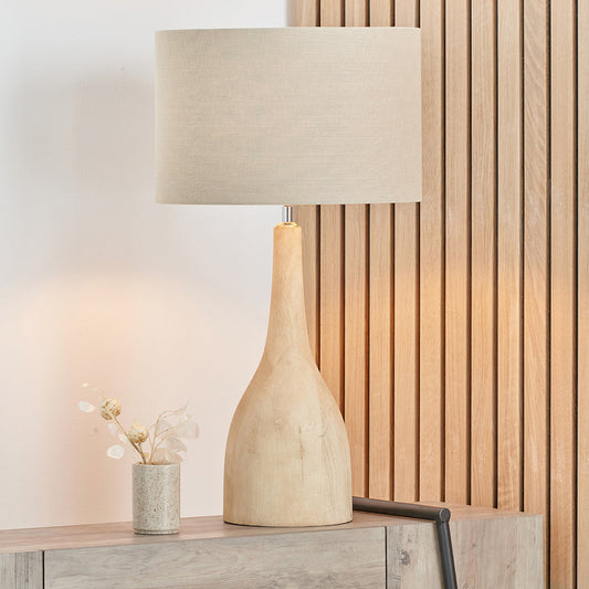 Elegant Natural Mango Wood Table Lamp – Sleek Sculptural Design - 