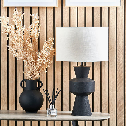 Bold Sculptural Black Mango Wood Table Lamp Base – Modern Design - 