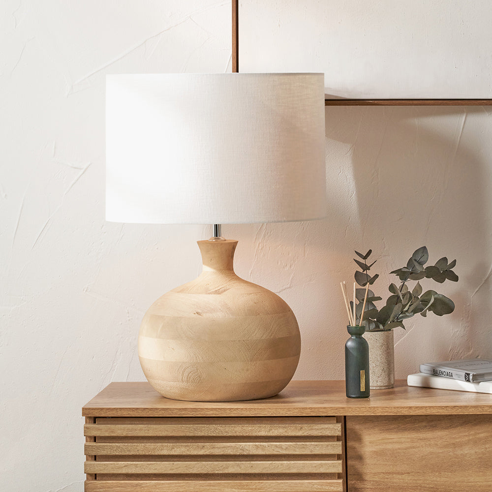Elegant Natural Mango Wood Table Lamp – Handcrafted Finish & Curved Base Design - 
