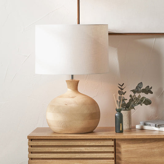 Elegant Natural Mango Wood Table Lamp – Handcrafted Finish & Curved Base Design - 