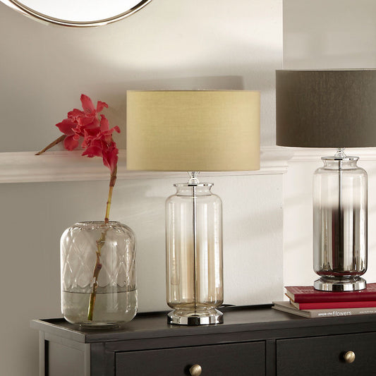 Modern Clear Glass Table Lamp – Chrome Base & Neutral Shade  