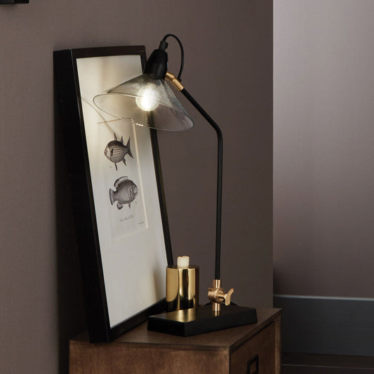 Industrial Matt Black Desk Lamp – Glass Shade & Adjustable Design  