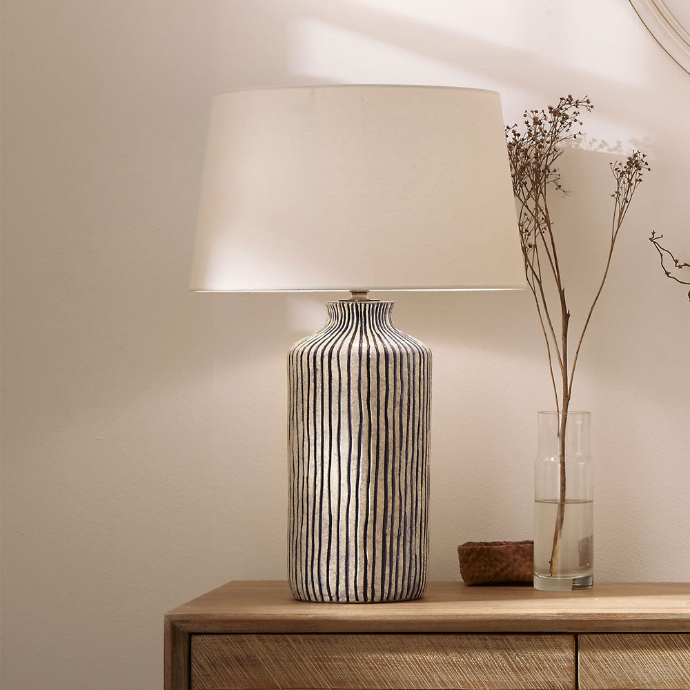 Charming Striped Ceramic Table Lamp – Blue & White HandPainted Design  