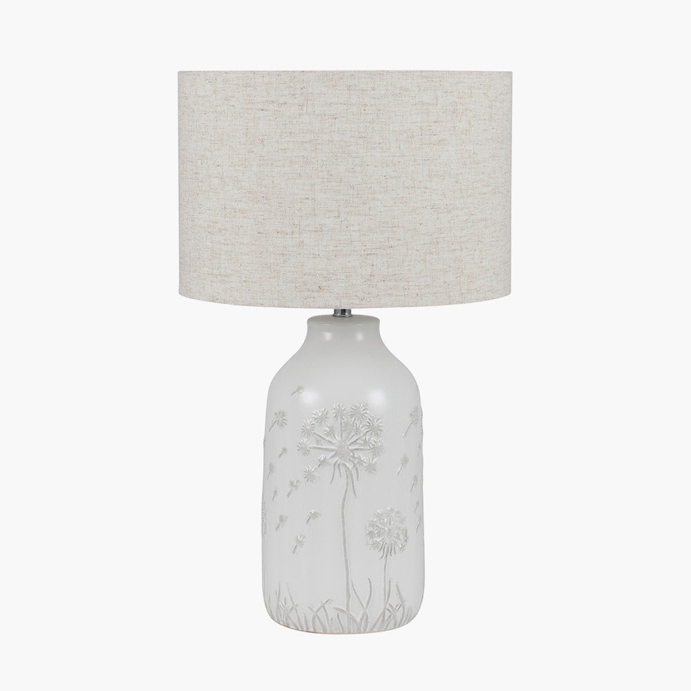Elegant Ceramic Floral Table Lamp – White with Textured Design  
