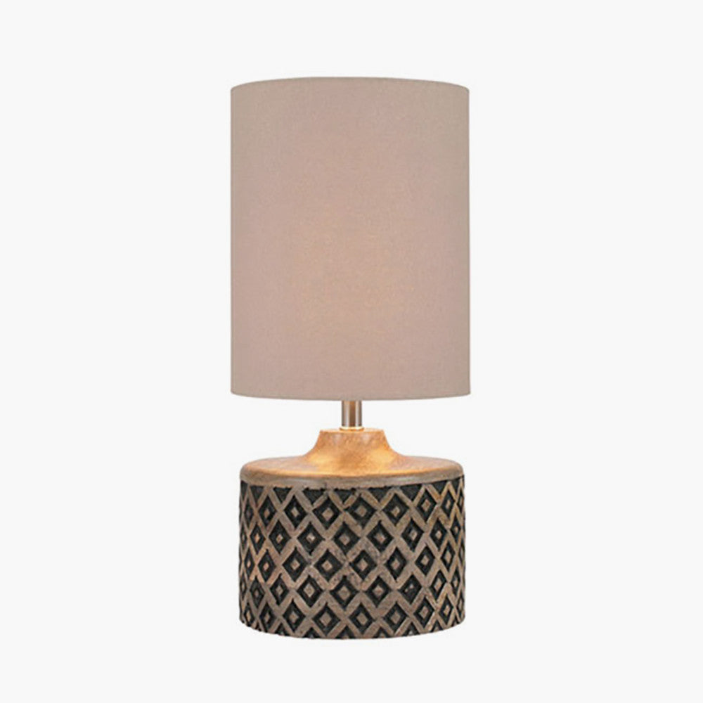Rustic Natural & Black Wooden Table Lamp – Compact Geometric Design
