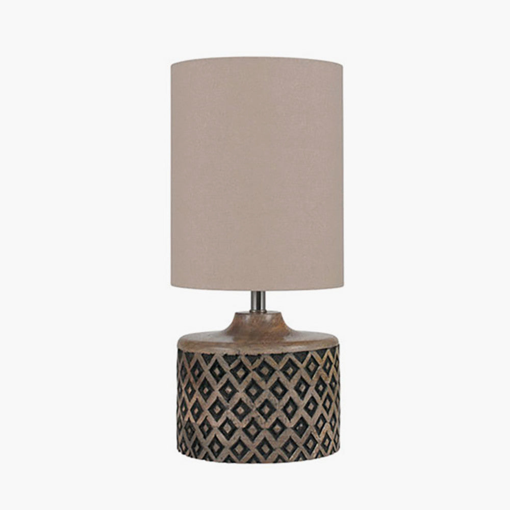 Rustic Natural & Black Wooden Table Lamp – Compact Geometric Design