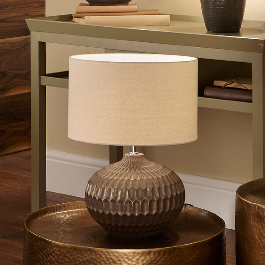 Modern Ceramic Table Lamp – Bronze Finish & Honeycomb Texture  