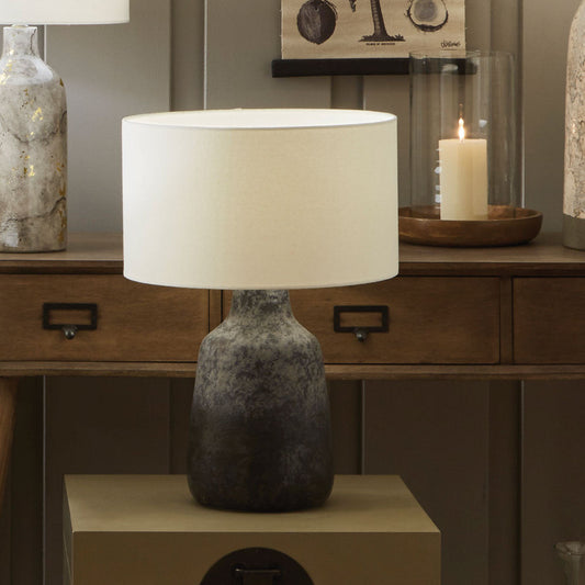 Rustic Volcanic Ceramic Table Lamp – Textured Finish & White Shade  
