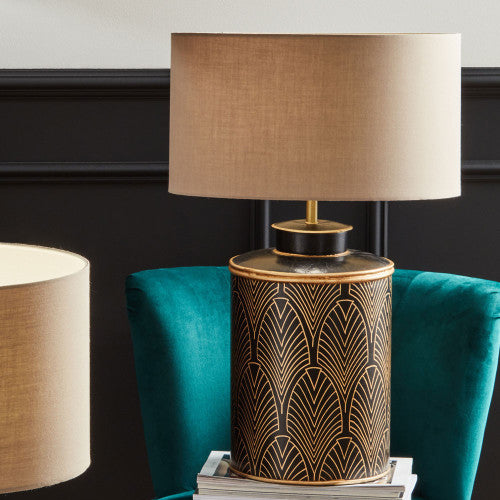Elegant Art Deco Metal Lamp Base – Black & Gold Finish with Geometric Design