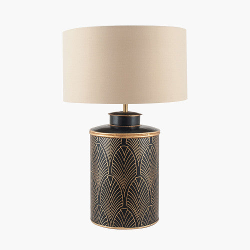 Elegant Art Deco Metal Lamp Base – Black & Gold Finish with Geometric Design