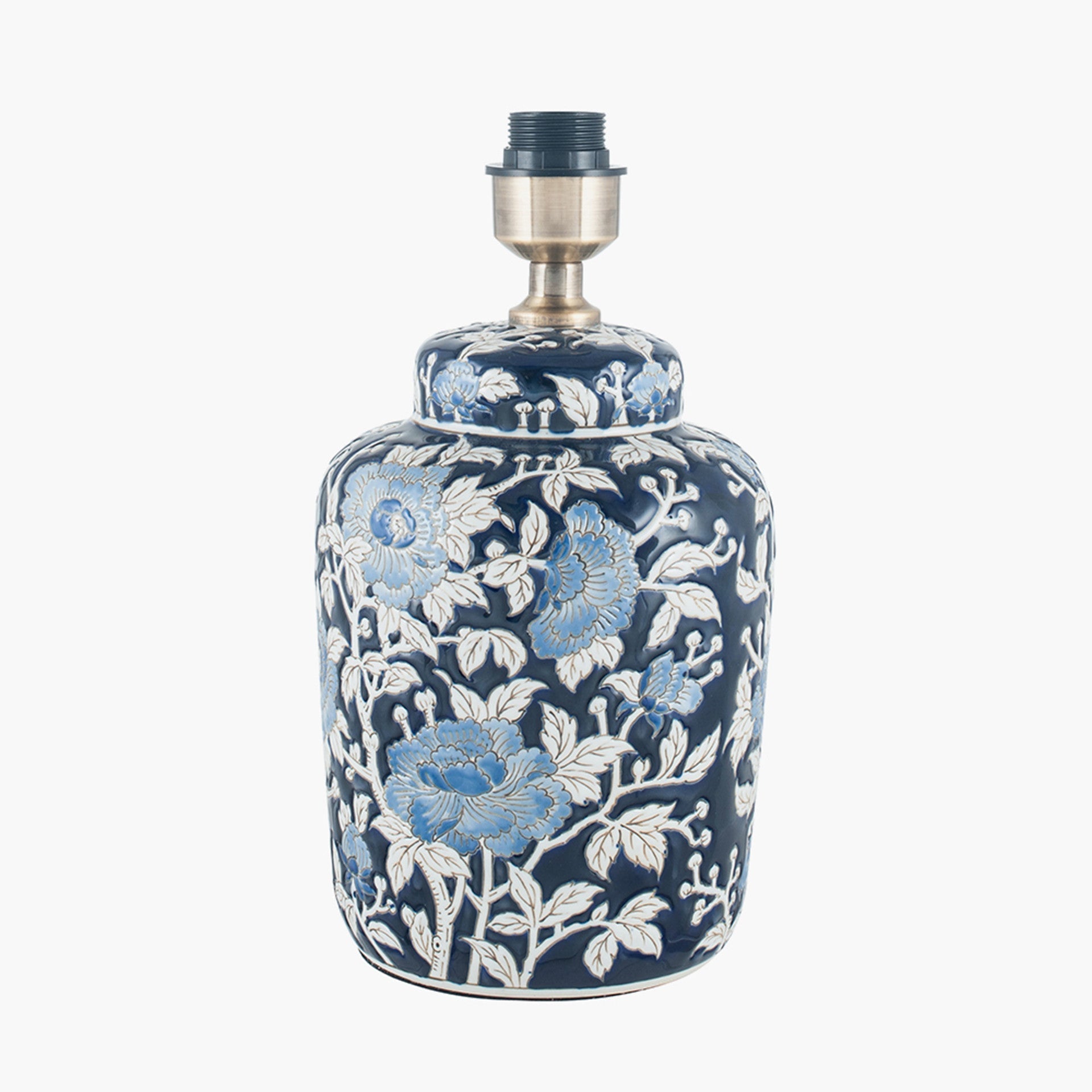 Elegant HandPainted Ceramic Table Lamp – Blue Floral Detailing & White Shade  