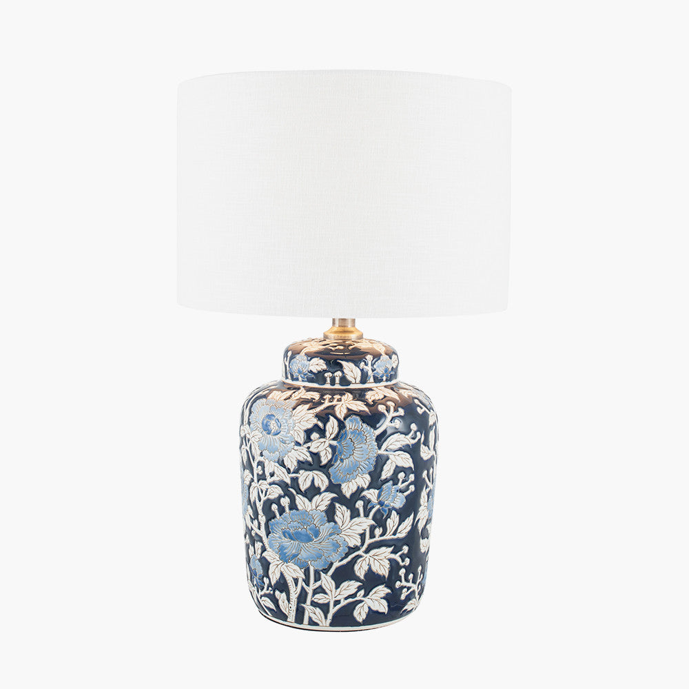 Elegant Hand Painted Ceramic Table Lamp – Blue Floral Detailing