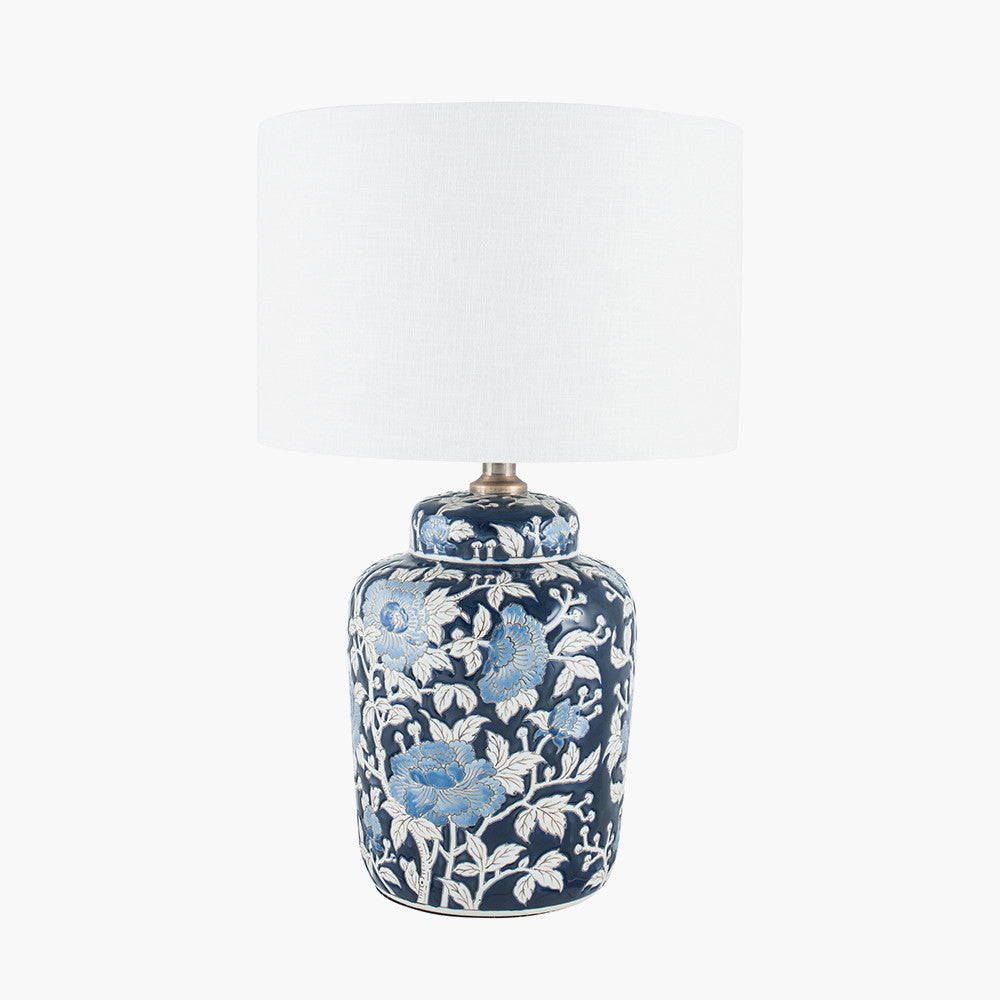 Elegant Hand Painted Ceramic Table Lamp – Blue Floral Detailing