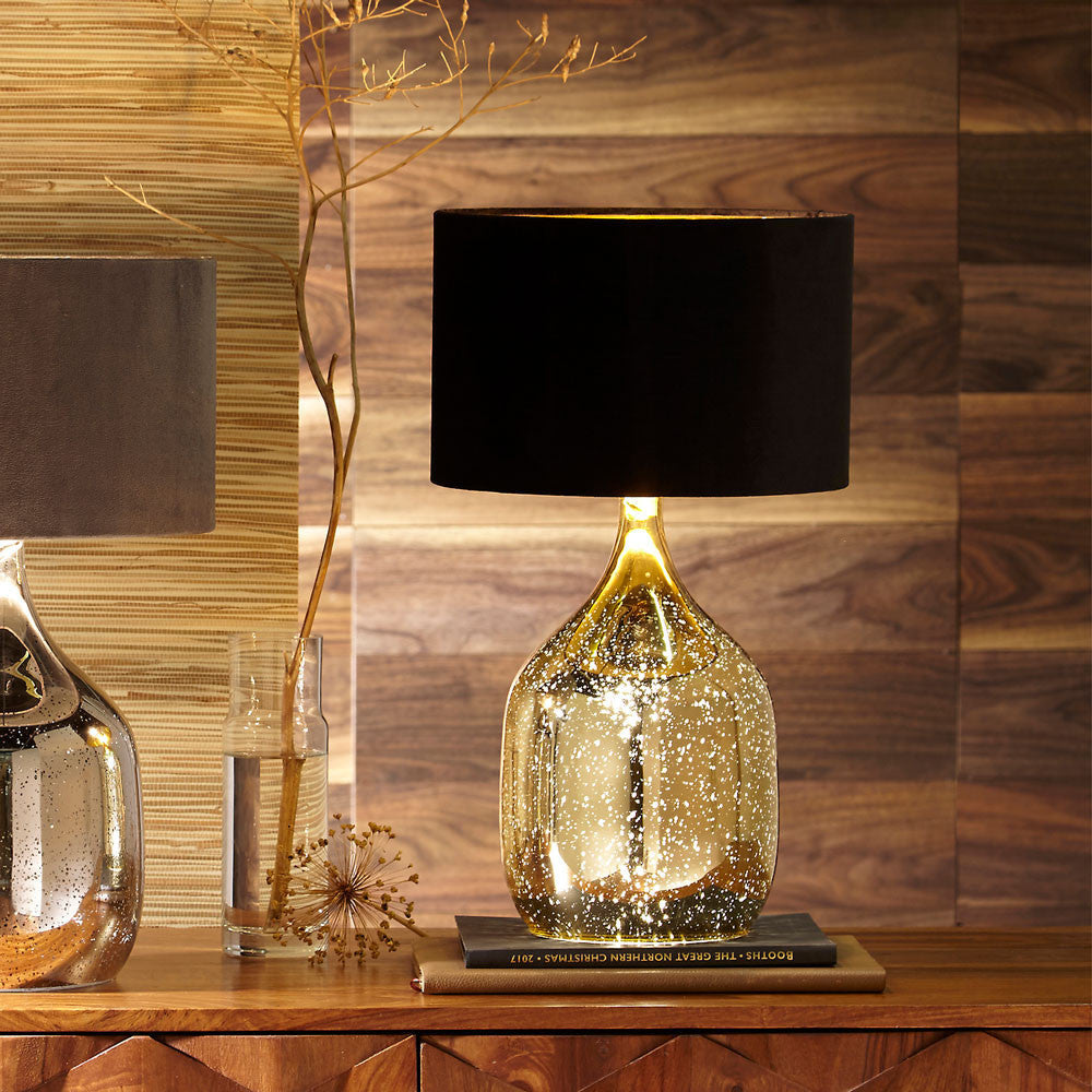 Elegant Champagne Gold Glass Table Lamp – Black Velvet Shade  
