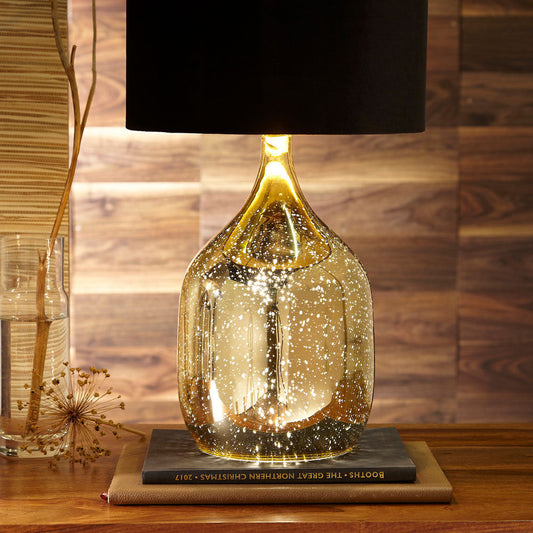 Elegant Champagne Gold Glass Table Lamp – Black Velvet Shade