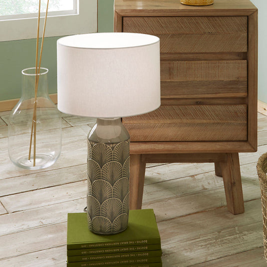 Elegant Grey Ceramic Table Lamp – Textured Pattern & Modern Style  